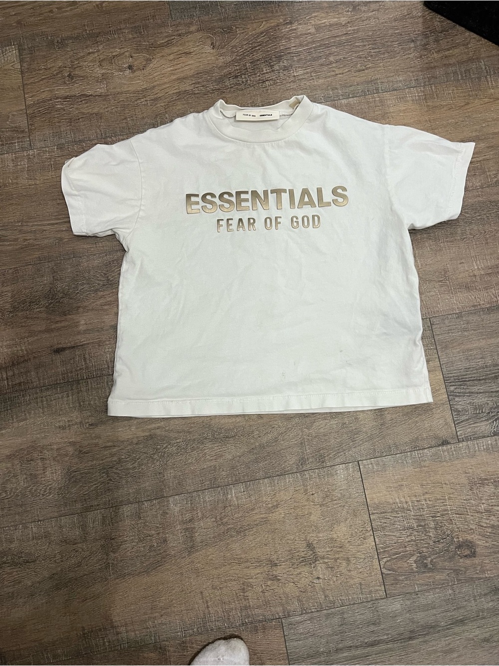 Fear of God Essentials Kids White Tee with Beige Logo